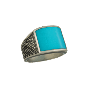 Çift Taraflı İşlemeli Turkuaz Taşlı Erkek Yüzük