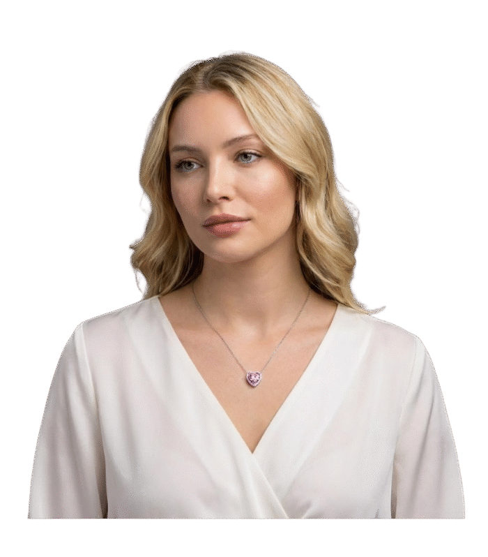 925 Ayar Gümüş Pembe Zirkonyum Kalp Kolye