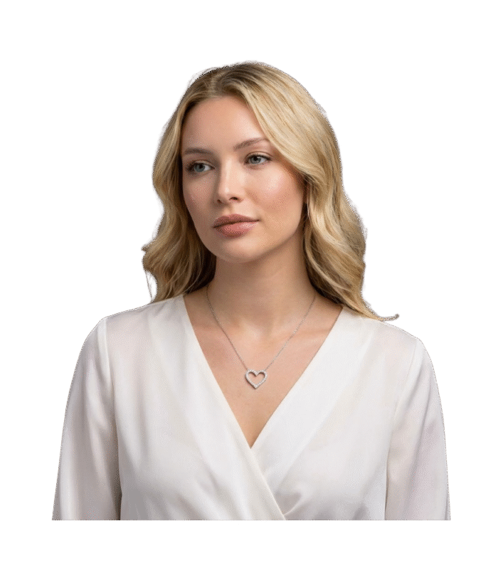 925 Ayar Gümüş Zirkon Taşlı Kalp Kolye