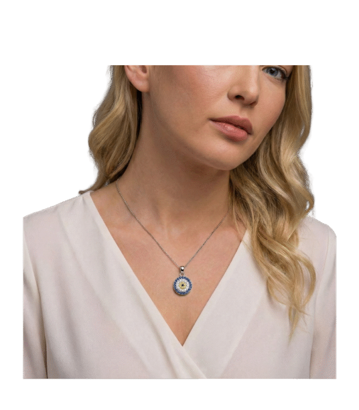 925 Ayar Gümüş Zirkon Taşlı Nazar Model Kolye