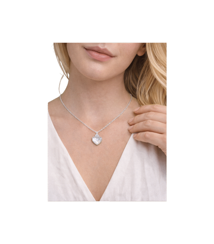 Beyaz Sedefli ve Zirkon Taşlı Kalp Kolye