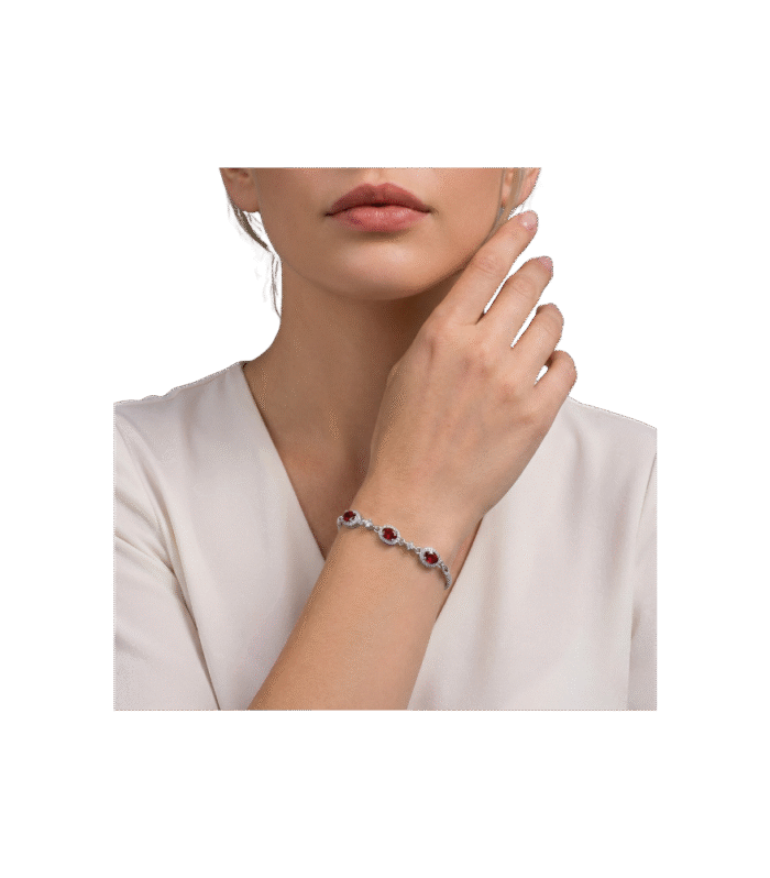 Kırmızı Oval Zirkon Halo Bileklik