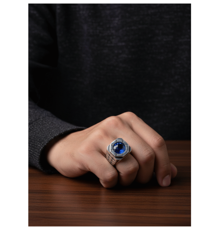 Mavi Safir Taşlı Erkek Yüzük