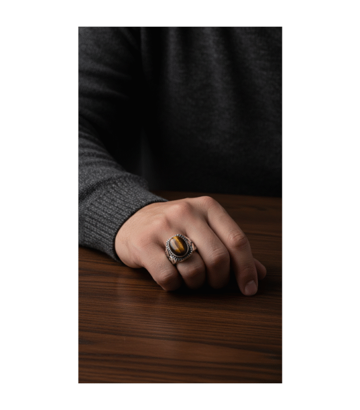 Oval Kaplangözü Taşlı Tasarım Yüzük