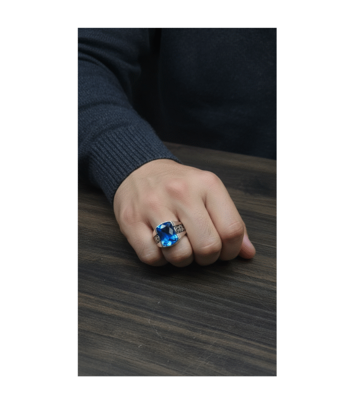 Özel Kesim Mavi Zirkon Erkek Yüzük