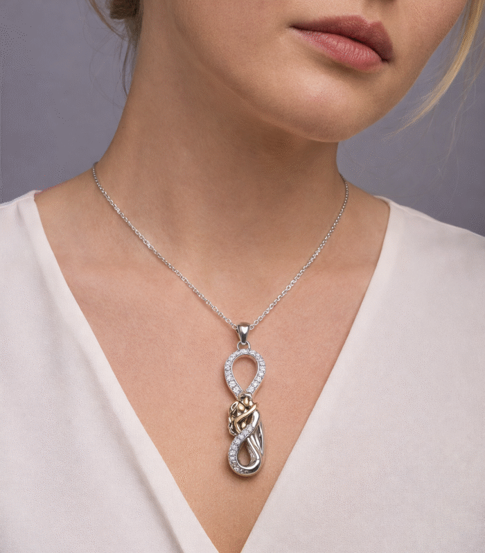 Sonsuzluk Figürlü Sarılan Çift Gümüş Kolye