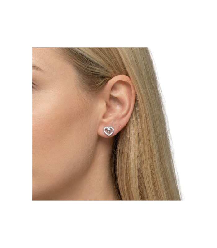 Zirkon Taşlı Çift Kalpli Zarif Çivi Küpe