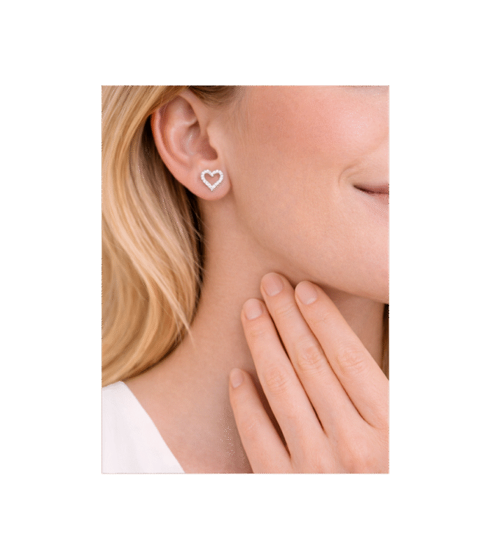 Zirkon Taşlı Kalp Montür Minimalist Çivi Küpe