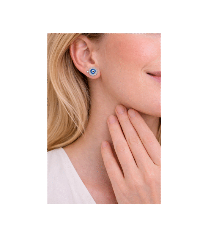 Zirkon Taşlı Nazar Boncuğu Model Küpe