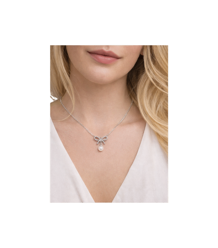 Zirkonyum Taşlı Fiyonklu İnci Kolye