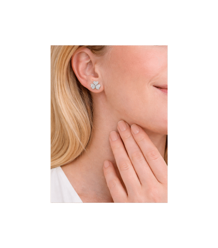 Zirkonyum Taşlı Gümüş Yonca Küpe